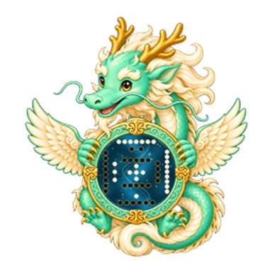 青玉应龙怀抱河图，祥云环绕